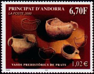 timbre Andorre N° 538 légende : Poteries préhistoriques de Prats