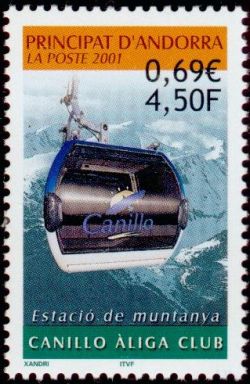 timbre Andorre N° 540 légende : Station de montage Canillo Aliga Club