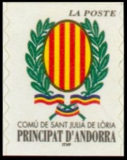 timbre Andorre N° 542 légende : Commune de Saint Julia de Loria