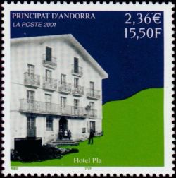 timbre Andorre N° 553 légende : Hotel Pla