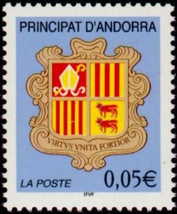 timbre Andorre N° 557 légende : Armoiries