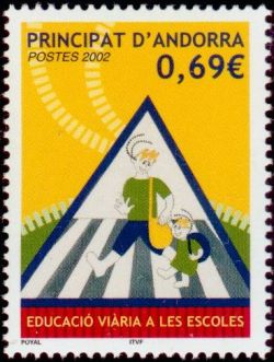 timbre Andorre N° 565 légende : Education routière dans les écoles