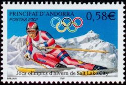 timbre Andorre N° 566 légende : Jeu0 olympiques d'hiver de Salt Lake City