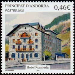 timbre Andorre N° 567 légende : Hotel Rosaleda