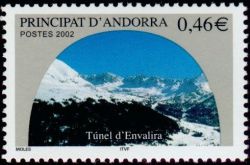 timbre Andorre N° 572 légende : Tunnel d'Envalira