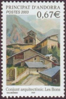 timbre Andorre N° 578 légende : Vue du village ''Les Bons''