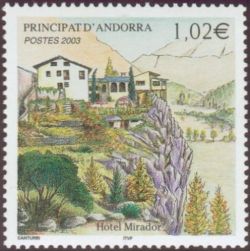 timbre Andorre N° 579 légende : Hotel Mirador