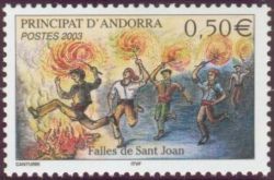 timbre Andorre N° 581 légende : Les feu0 de la Saint-Jean