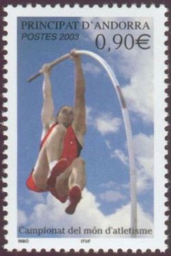 timbre Andorre N° 583 légende : Championnats du monde d'athlétisme 2003
