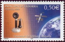 timbre Andorre N° 586 légende : Centenaire du téléphone à Andorre