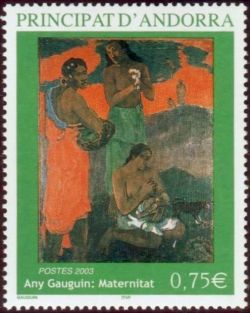 timbre Andorre N° 587 légende : Centenaire de la mort du peintre Paul Gauguin