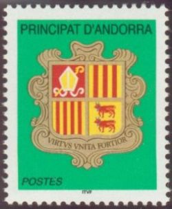 timbre Andorre N° 588 légende : Armoiries