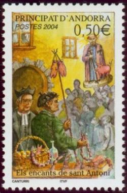 timbre Andorre N° 591 légende : 'Les encans de Saint Antoine''