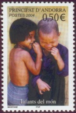 timbre Andorre N° 592 légende : Enfants du monde