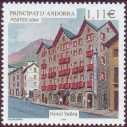 timbre Andorre N° 593 légende : Hotel Valira