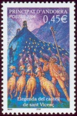 timbre Andorre N° 595 légende : Légende du château de Saint-Vincent