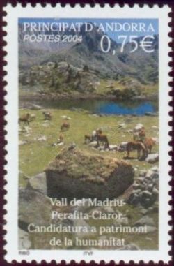 timbre Andorre N° 596 légende : Vallée du Madriu
