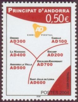timbre Andorre N° 601 légende : Le code postal