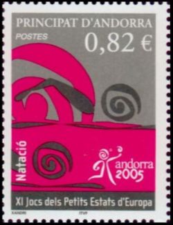 timbre Andorre N° 611 légende : 11è jeu0 des petits pays d'Europe