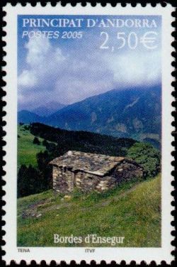 timbre Andorre N° 613 légende : Bordes d'Ensegur