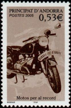 timbre Andorre N° 614 légende : Moto ancienne