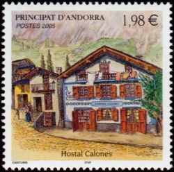 timbre Andorre N° 616 légende : Hotel Colones