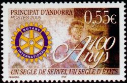 timbre Andorre N° 618 légende : Centenaire du Rotary Club international