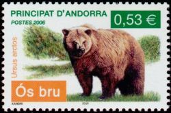 timbre Andorre N° 620 légende : Ours brun