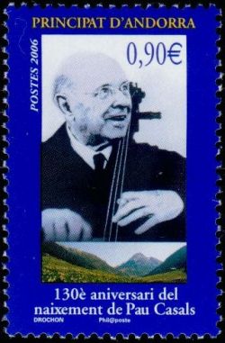 timbre Andorre N° 629 légende : Pablo Casals (1876-1973)