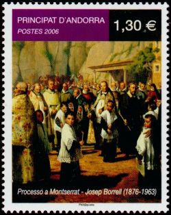 timbre Andorre N° 631 légende : Procession à Montserrat