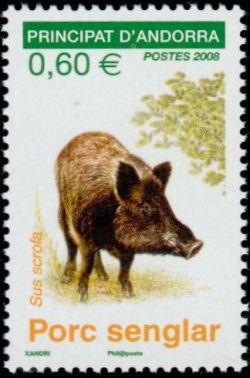 timbre Andorre N° 650 légende : Sanglier