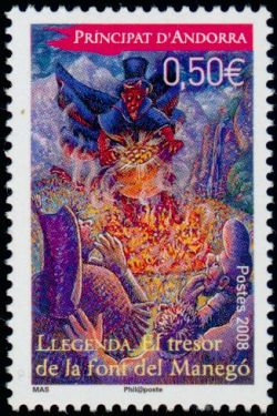 timbre Andorre N° 652 légende : Légende du trésor de la fontaine du Manego