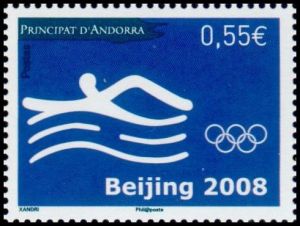 timbre Andorre N° 660 légende : Jeu0 olympiques d'été : Natation