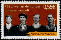 timbre Andorre N° 662 légende : 75ème anniversaire du suffrage universel masculin en Andorre