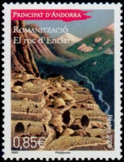 timbre Andorre N° 664 légende : La romanisation : Le roc d'Enclar