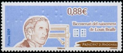 timbre Andorre N° 666 légende : Louis Braille (1809-1852)