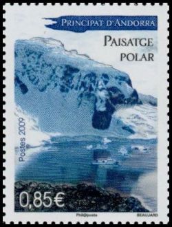 timbre Andorre N° 671 légende : Paysage polaire