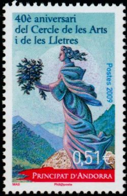 timbre Andorre N° 678 légende : 40ème anniversaire du cercle des Arts et Lettres