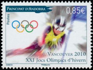 timbre Andorre N° 687 légende : Jeu0 olympiques d'hiver 2010 à Vancouver