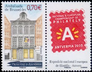 timbre Andorre N° 692 légende : Ambassade de Bru0elles