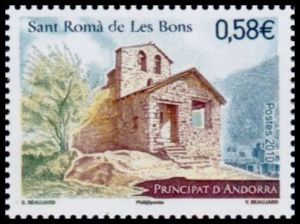 timbre Andorre N° 700 légende : Eglise Saint Roma de Les Bons