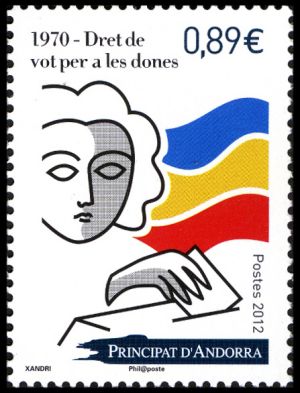 timbre Andorre N° 730 légende : Droit de vote au0 femmes en 1970