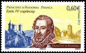 timbre Andorre N° 732 légende : Henri IV (1553-1670)