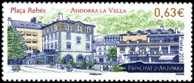 timbre Andorre N° 738 légende : Place Rebés