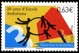 timbre Andorre N° 741 légende : 30ème anniversaire de l'école andorrane