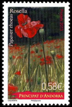 timbre Andorre N° 742 légende : Fleurs (coquelicot)