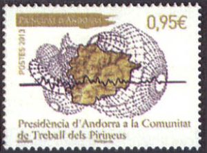 timbre Andorre N° 745 légende : Présidence de la communauté de travail des Pyrénées