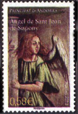 timbre Andorre N° 747 légende : Ange de l'église Saint Joan de Sispony