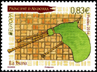 timbre Andorre N° 752 légende : Europa instruments de musique nationau0