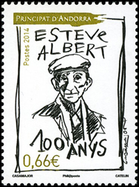 timbre Andorre N° 761 légende : Centenaire de la naissance d'Esteve Albert (1914-1995)